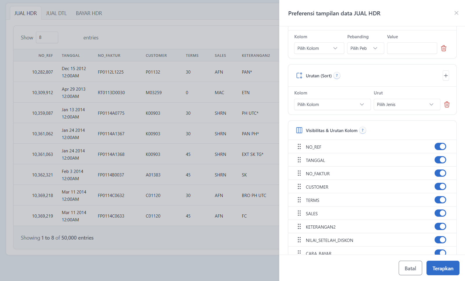 Tampilan konfigurasi pada web
